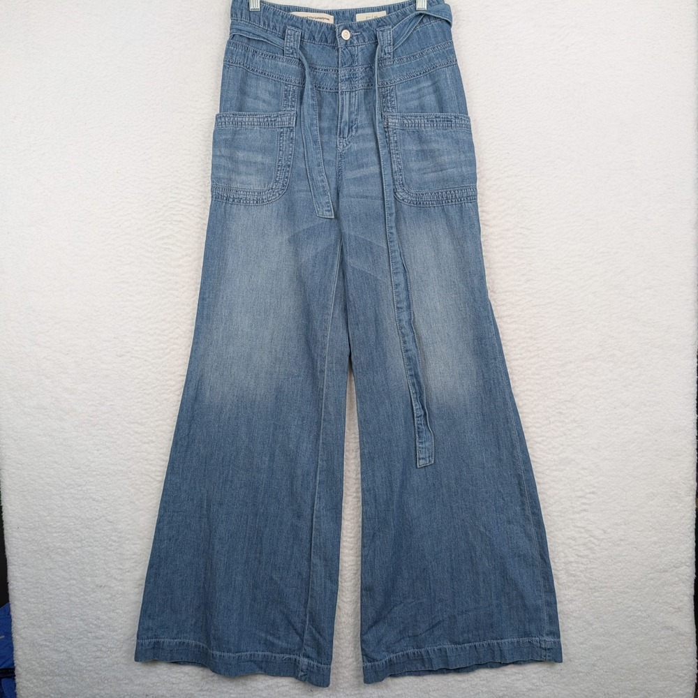Pilcro Anthropologie Ultra High Rise Wide Leg Jeans Women's 26 Soft Denim Belted